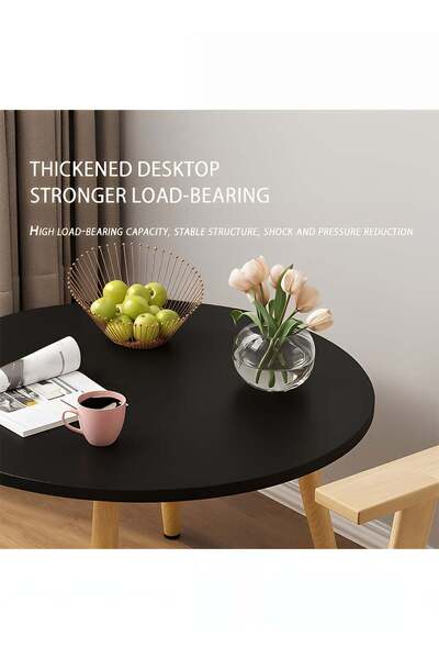 Taimi 5-Piece Dining Set Modern Round Black Table 80x80x72cm with 4 Elegant Black Chair Soft Padded