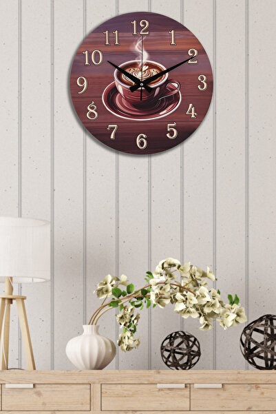 Trend Kitchen Time Of Coffee Modern Dekoratif Sessiz Mekanizmalı Mutfak-Cafe Ahşap Duvar Saati