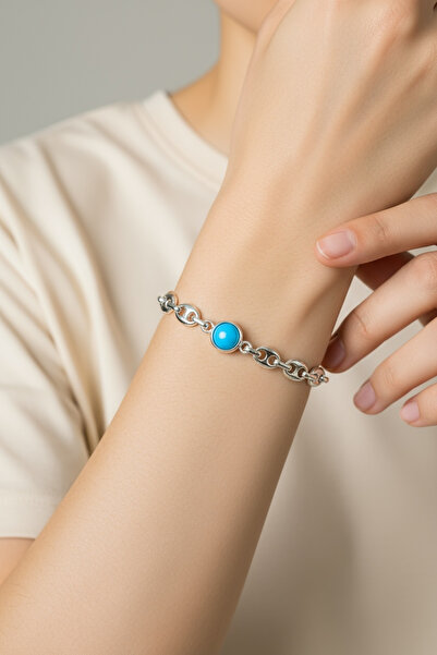 EUROMODA Special Design Silver Plated Beaded Detail Chain Bracelet