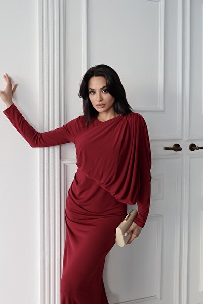 Serica Moda Burgundy Shoulder Gathered Maxi Dress