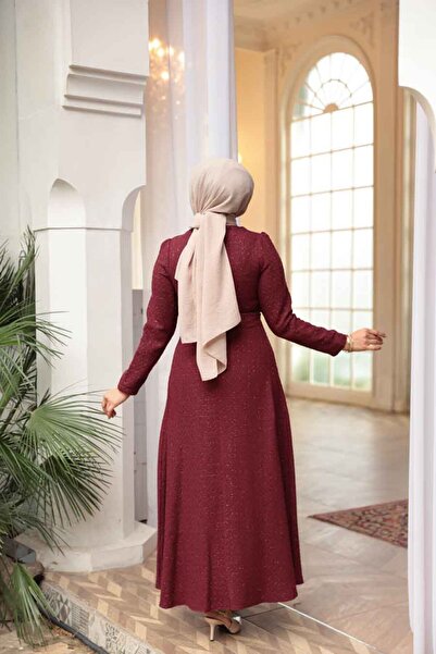 N.S NEVA STYLE Φόρεμα Hijab με καρό μπορντό τουίντ 62512BR