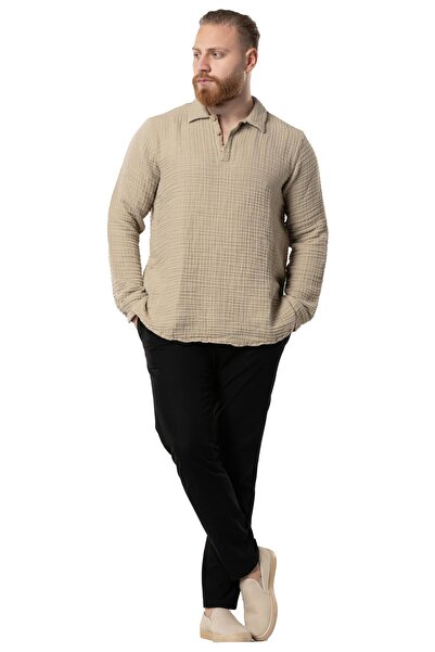 Eliş Şile Bezi Мъжка есенно-зимна блуза с дълъг ръкав от двойна муселина Vizon Vzn