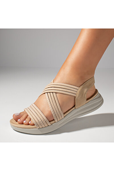 Modlet.ro Sandale bej pentru femei cu barete elastice MOD11587