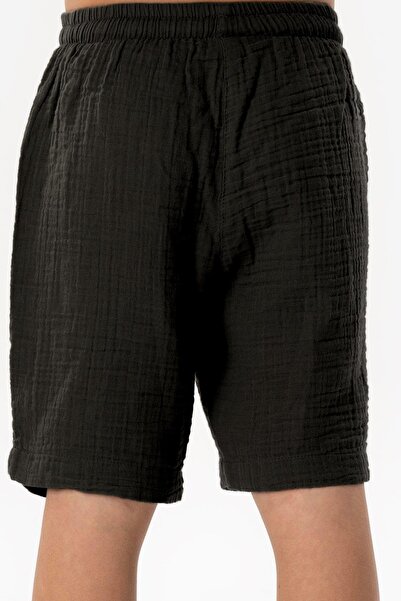Eliş Şile Bezi Western Pocket Detailed Summer Muslin Boys Shorts Black Syh