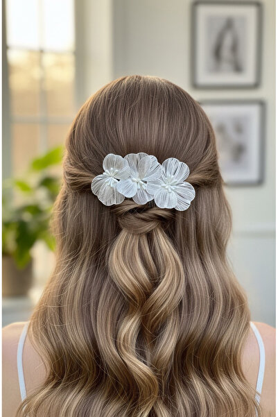 Happyline 3 Çiçekli Demir Ve İnci Detaylı Firkete Toka Nişan toka nikah düğün...