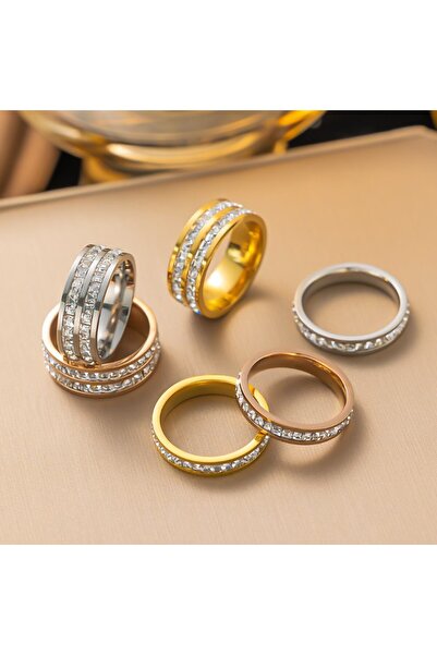 REDz Accessories Inel Duo cu Diamante, Cristale de Zirconiu, Damă, Oțel Inoxidabil, Argint - Mărime 9 (64,6 mm)