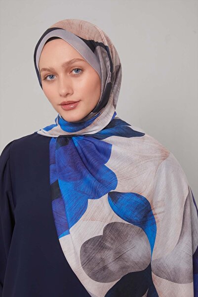 Levidor Gri-lacivert Çiçek Desen Sport Şal