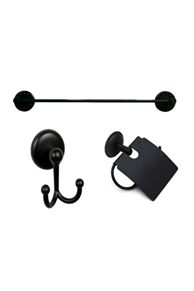 MK YAPI طقم إكسسوارات حمام ثلاثي أسود لاصق من إم كيه - حامل مناشف طويل - علاق...