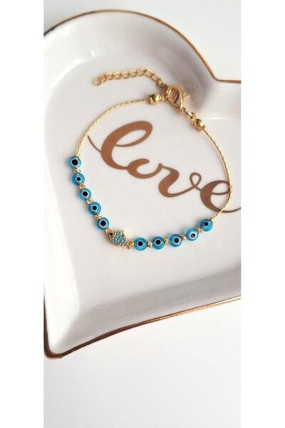 Svc Aksesuar سوار هدية مزين بحجر الزركون وتفاصيل سمكة الحظ وخرز العين الزرقاء