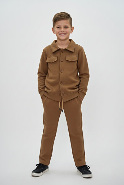 zubi baby & kids wear طقم سترة وبنطلون رياضي للأطفال بلون أسمر مع جيوب