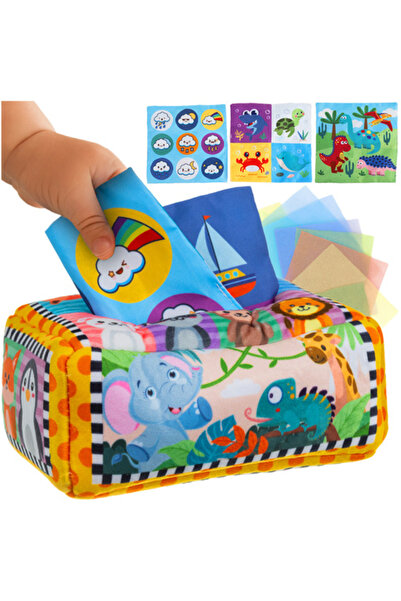 zola Jucarie educativa si senzoriala pentru bebelusi, cutie cu servetele colo...