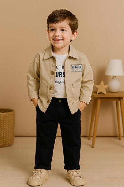 tinytrends Boy's Transitional 100% Cotton 3-Piece Bottom and Top Set