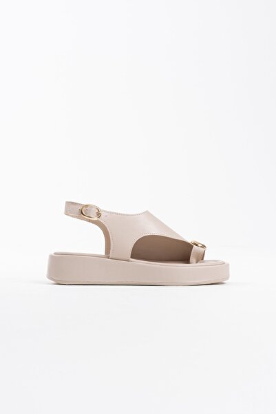 TRENDELLA Milena Beige Skin Buckle Detailed Sandals