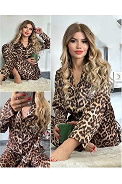 MODA Leopard printed satin pajama set