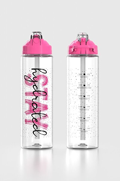 Renga Falcon Stay Patterned 630 ml Tritan Flask with Straw 912016 Fuchsia