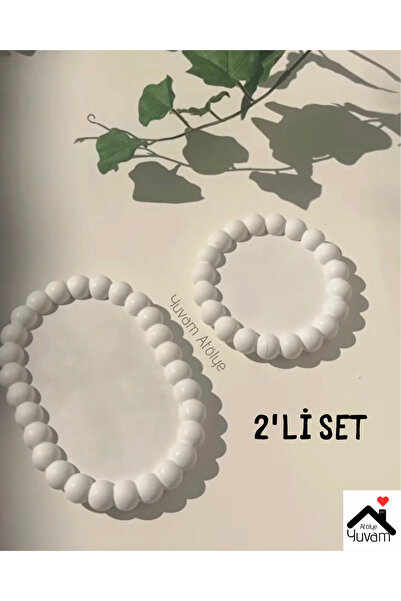 Yuvam Atölye HANDMADE | ELYAPIMI Dekoratif 2li tabak | boncuk kenarlı oval ve...