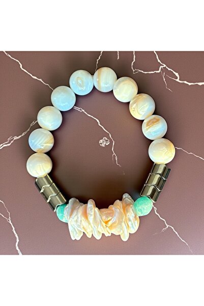 MODA White & Turquoise Natural Stone Women's Bracelet |   Elegant Winter Desi...