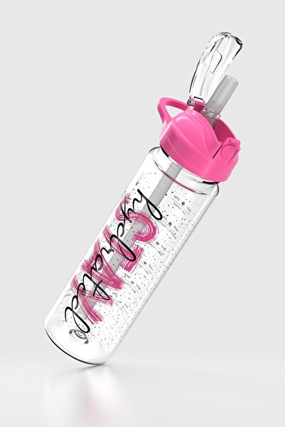 Renga Falcon Stay Patterned 630 ml Tritan Flask with Straw 912016 Fuchsia