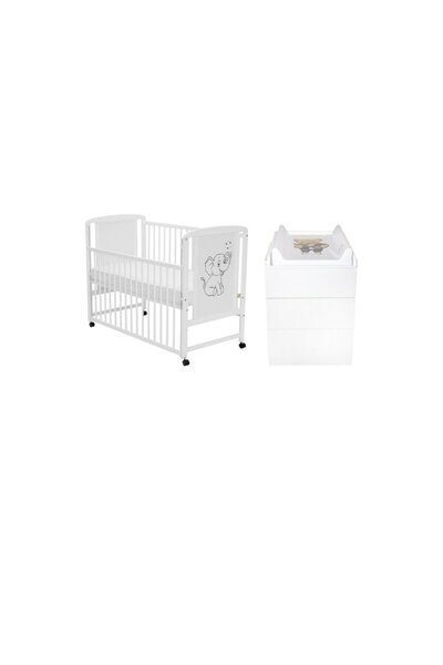Qmini Set mobilier, Qmini: Patut din lemn de pin, 120x60 cm + Saltea cocos, 1...