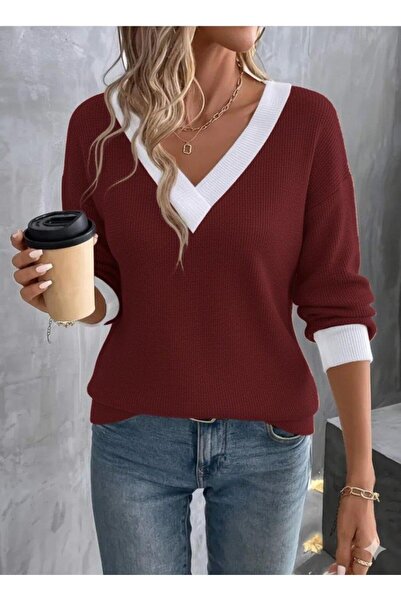 Generic Brand Women's Long Sleeve V-Neck Waffle Blouse