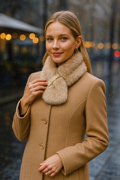 MARBERRY طوق نسائي من القطيفة الناعمة ذات الملمس الناعم باللون البيج مقاس 90x...