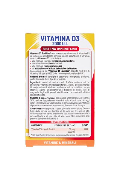 Equilibra Vitamin D3 2000 IU, Supplement for the immune system, bones and muscles, 30 tablets