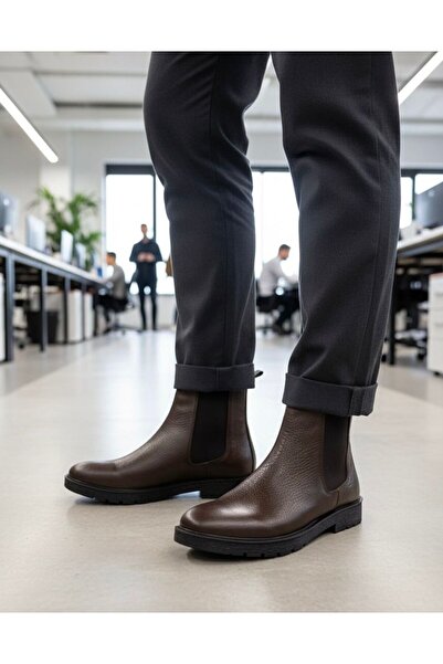 Budaks Chelsea Men's Winter Boots Genuine Leather Two Sides Elastic Laceless Anti-Slip Thermo Sole