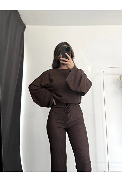 nona butik Σετ Vidya Casual Gofre - Καφέ