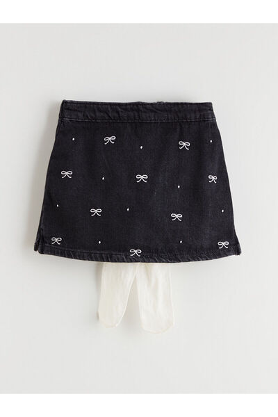 LC Waikiki Plus New Season Bow Embroidered Girls' Shorts Skirt and Pantyhose