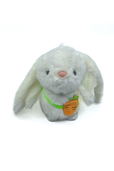Bıyıklı Tobacco Cute White Rabbit Big Ear Plush Keychain