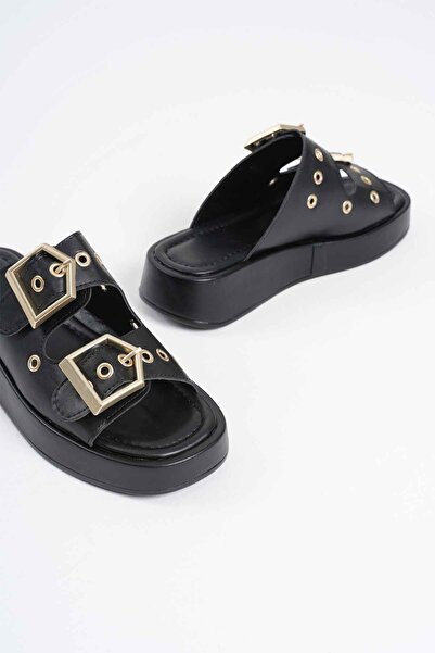 TRENDELLA Gloss black leather slippers