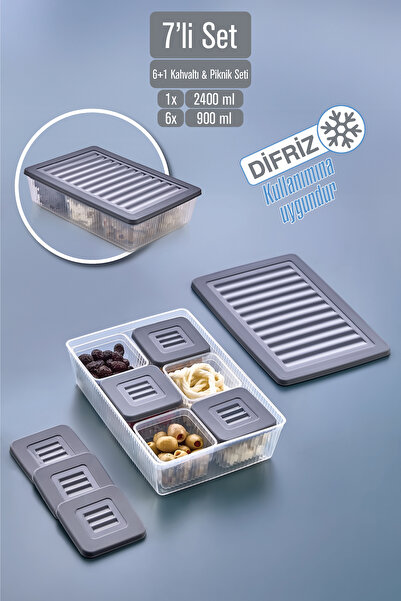 VİGENTİNO 14 Parça 7 Bölmeli Hava Almaz Kapaklı Kahvaltılık Seti - Multi Saklama Kabı Kahvaltı Takımı