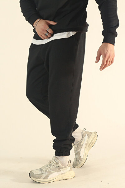 INFLUYENTE Ανδρικό χειμερινό βαμβακερό φούτερ με ελαστικό κολάν, άνετο κομμένο σε καμπύλες γραμμές