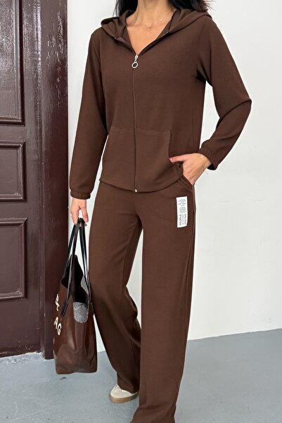 Ded COLLECTION طقم بدلة رياضية نسائية بسحاب بغطاء رأس من قماش سالونيك