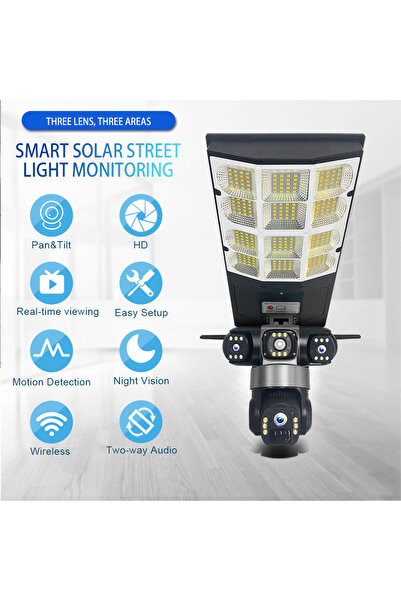V380 Pro مصباح شارع V380 يعمل بالطاقة الشمسية مع كاميرا 360 درجة، ومصباح LED مقاوم للماء IP66 مع عدسة مزدوجة، ورؤية ليلية
