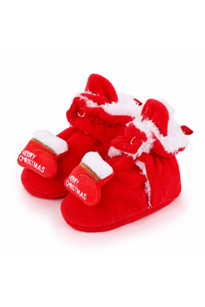 BebeNou Ghetuțe roșii de pluș pentru bebeluși - Crăciun Fericit MBX123-2
