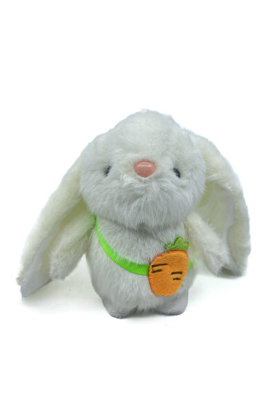 Bıyıklı Tobacco Cute White Rabbit Big Ear Plush Keychain