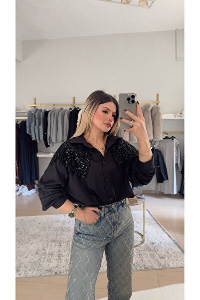 DENİZ İthal Yaka Kısmı Boncuk İşlemeli Gömlek