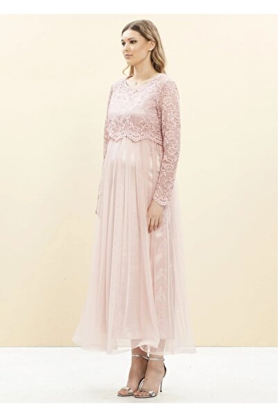 Even Fashion Hamile Giyim Sim Dantel Detaylı Uzun Hamile Elbise