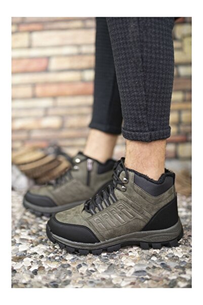 morscho Unisex Siyah Kürklü Fermuarlı Outdoor Bot Su Geçirmez Tabanlı