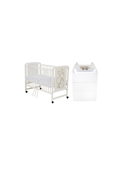Qmini Set mobilier, Qmini: Patut din lemn de pin, 120x60 cm + Saltea cocos, 1...
