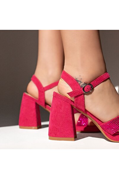 BMoD Women's pink suede sandals with heel and strap MOD13503