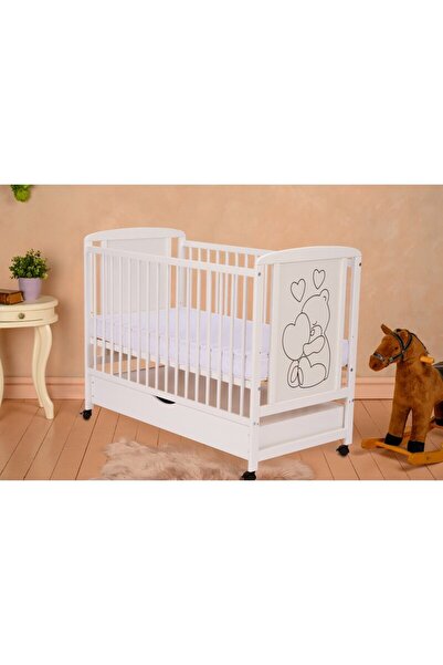 Qmini Patut din lemn, 120x60 cm, Cu sertar, Din lemn de pin, Rezistent, Alb, ...