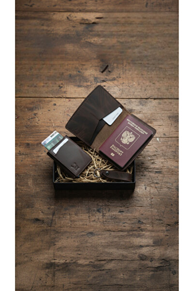 Modica Hakiki Deri 3'lü Seyahat Seti – Mekanizmalı RFID Cüzdan + Pasaport Kıl...