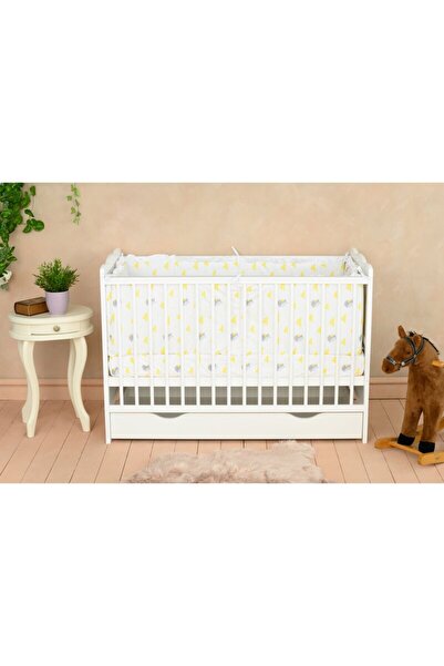 Qmini Patut din lemn bebe, 120x60 cm, Sina speciala pentru dentitie, Multifun...