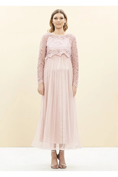 Even Fashion Hamile Giyim Sim Dantel Detaylı Uzun Hamile Elbise