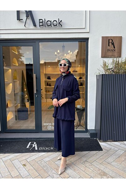 MissWhence 38008 Zipper Detail Women's Suit Navy Blue