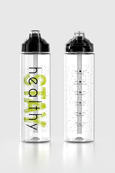 Renga Falcon Stay Patterned 630 ml Tritan Flask with Straw 912016 Black