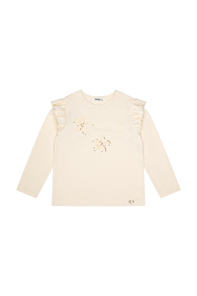 Miny Center Μακρυμάνικο μπλουζάκι με κέντημα λουλουδιών στον ώμο