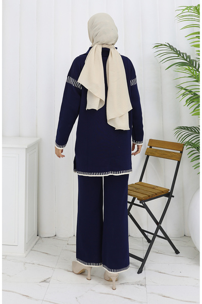 sefamerve Πλεκτό Παντελόνι Τούνικ με Φερμουάρ Κολάρο Διπλό Σετ 1061-03 Ναυτικό Μπλε